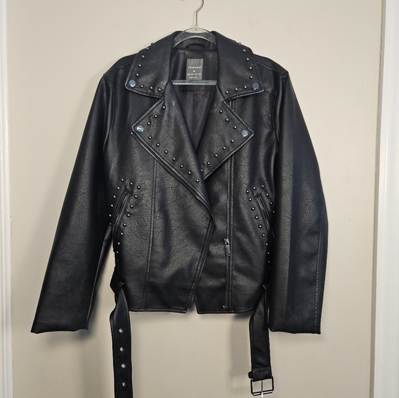 Primark Faux Leather Black Moto Jacket Size Medium - Picture 1 of 11